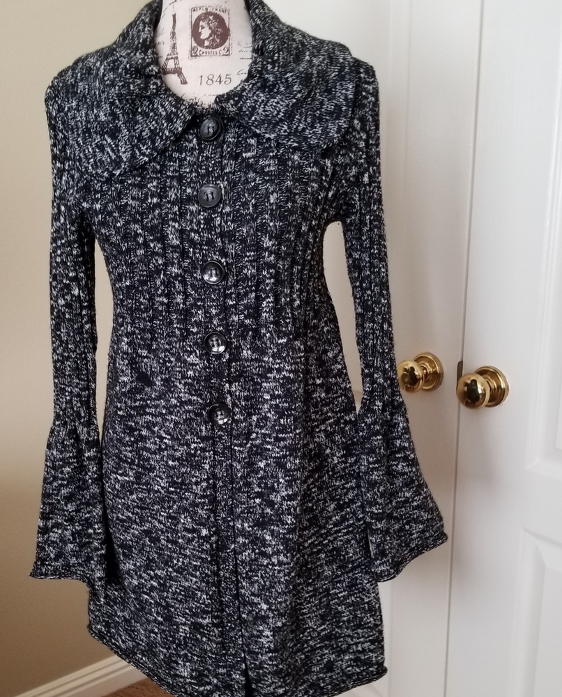 Style & Co Women's Black/Gray/White Sweater Jacket